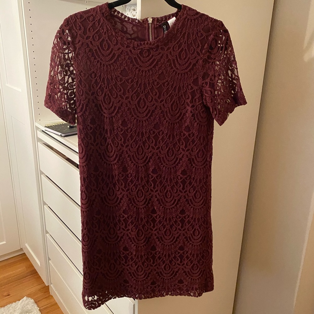 H&M Divided Maroon Lace Dress size 14